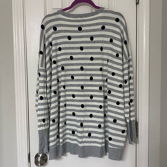 LANE BRYANT • Gray + White Stripe Polkadot Scoop Neck Knit Sweater - Picture 6 of 7